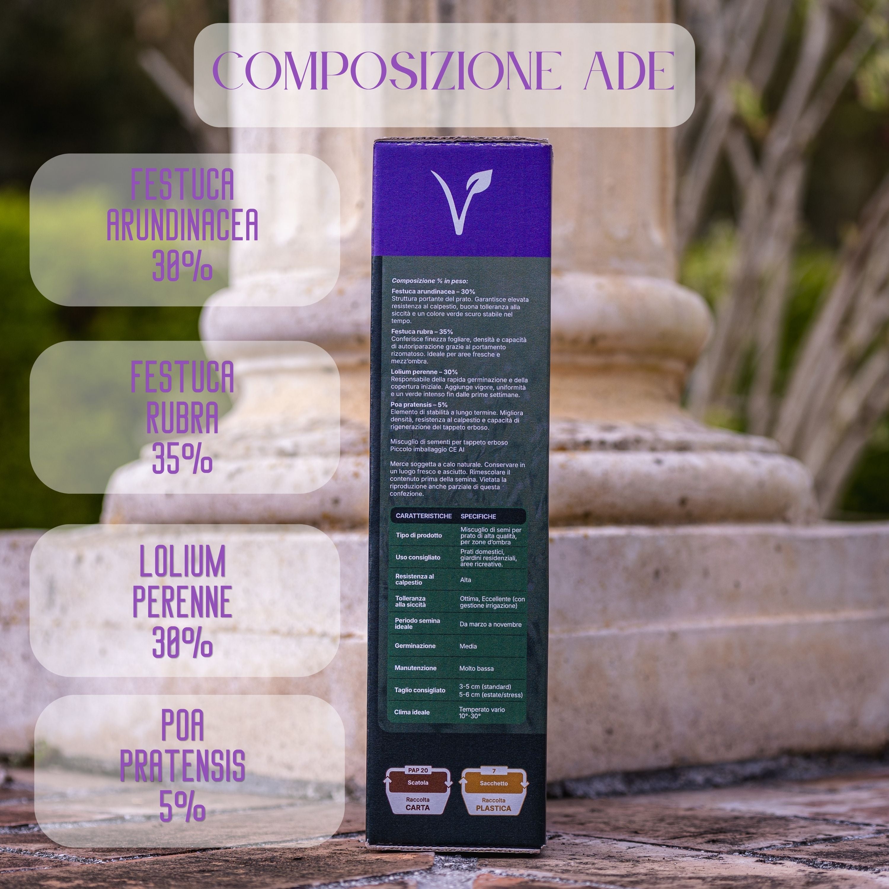 Ade –  Semi Prato di alta qualità - resistente per zone d'ombra